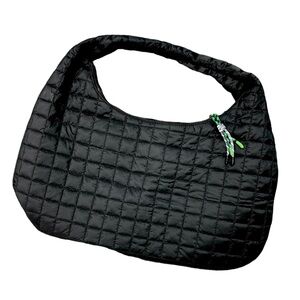 Shiraleah Ezra Quilted Nylon Hobo Bag Black Tote Purse with Zipper
